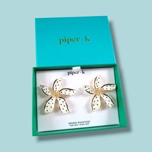 Piper·K | NWT White Polka Dot Handpainted Enamel Flower Earrings